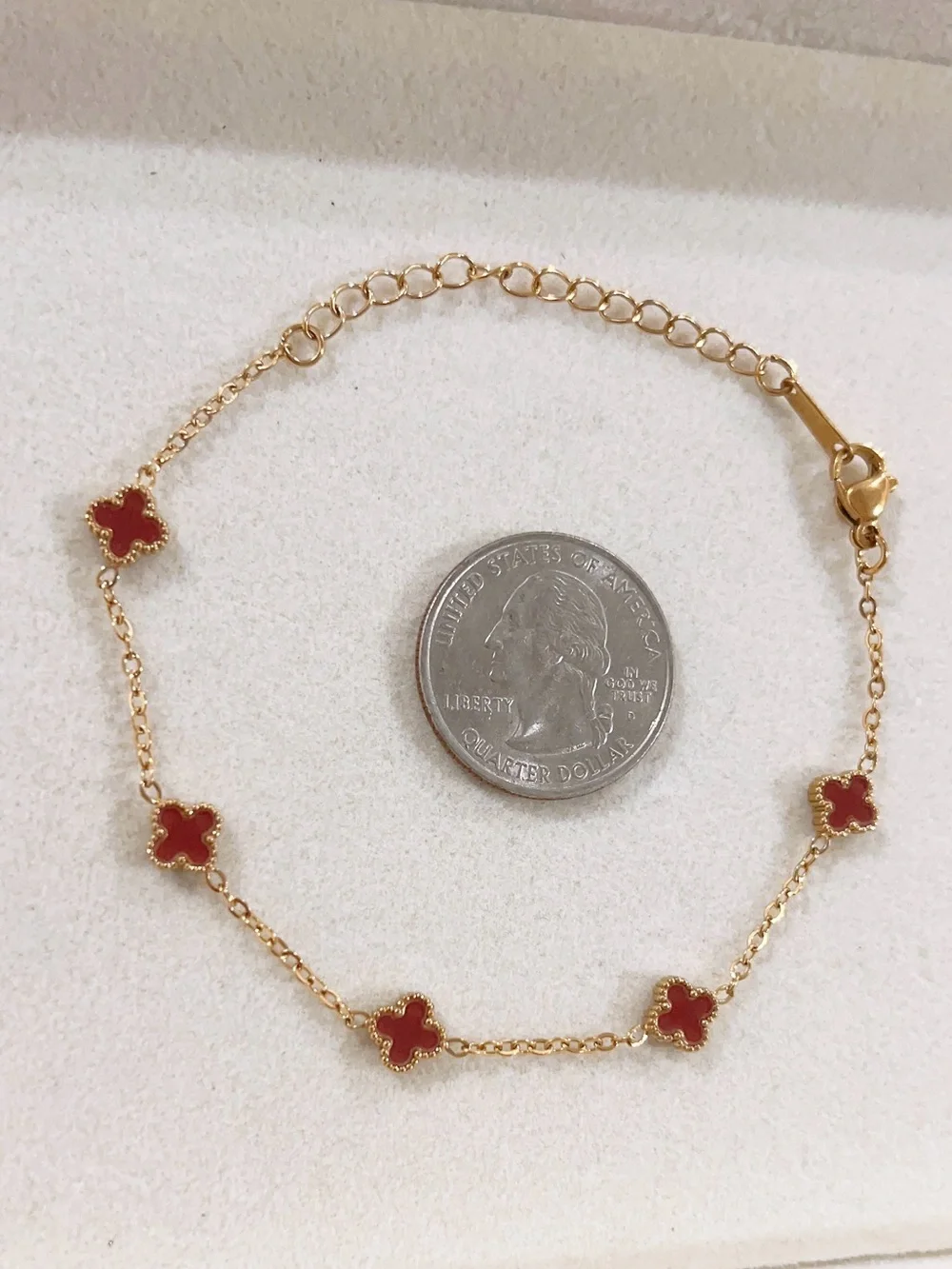 Gold-Tone Chain Bracelet with Deep Red Floral Charms